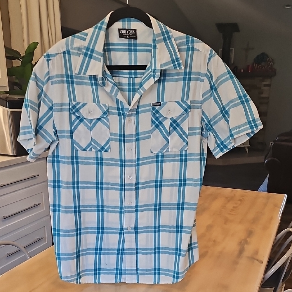 Zoo York Men's White and Blue Checkered Shirt L